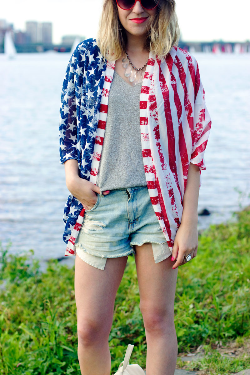 american flag kimono, casual 4th of july outfit, red white and blue outfit