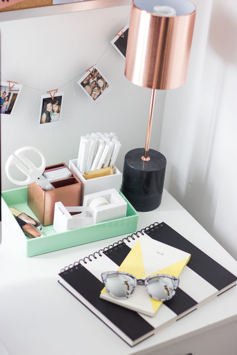 White and copper desk accessories